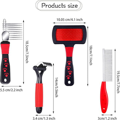 4 Pieces Pet Grooming Kit - Dematting Combs, Slicker Brush, and Steel Comb for Removing Knots and Hair from Dogs, Cats, and Poodles