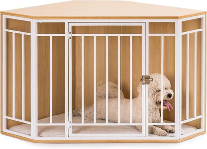 MEWOO Corner Dog Crate Furniture with Cushion, Wooden Dog Kennel End Table, Doghouse, Pet Crate for Indoor Use, Dog Cages for Small Medium Dogs Indoor