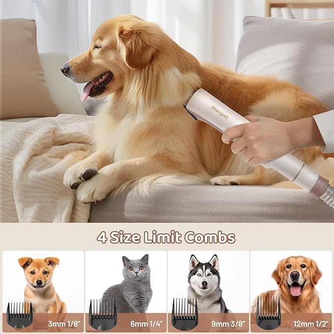 3.2L Dog Grooming Kit & Vacuum Suction, 3 Level Pet Hair Vacuum Groomer with Clippers for Thick Coats, 6 Shedding Grooming Tools for Dogs Cats