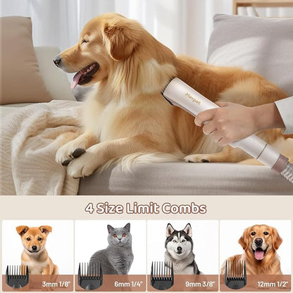 3.2L Dog Grooming Kit & Vacuum Suction, 3 Level Pet Hair Vacuum Groomer with Clippers for Thick Coats, 6 Shedding Grooming Tools for Dogs Cats