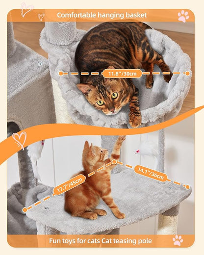 Taoqimiao 83In Heavy Duty Cat Tree, Suitable 20lb+ Large Cats, XXL-Cat Tower for Indoor Cats Large Adult, 2 Luxurious Cat Cando with 8 Scratching Posts,Oversized Metal Hammocks, Light Gray MS032W