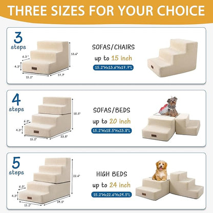 Dog Stairs for Small Dog, 4-Step Dog Steps for High Beds and Couch, Non-Slip Pet Stairs for Small Dogs and Cats,Dog Bed Stairs, Beige, 3/4/5 Steps