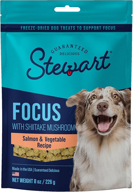 Stewart Freeze Dried Dog Treats, Salmon & Vegetable, Focus Treats, Cognitive Function, Grain Free, 8 Ounce Resealable Pouch, Made in USA