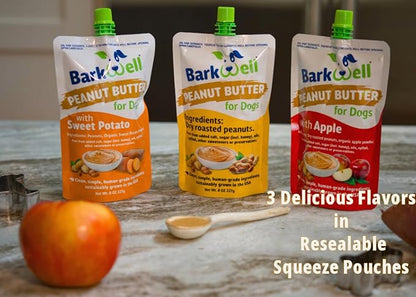 Peanut Butter Squeeze - All-Natural Dog Peanut Butter Dog Treat 3 Pack (24 oz) Sourced and Made in The USA Plus Free Lick Mat. Peanut Butter, Sweet Potato and Apple. 100% Natural