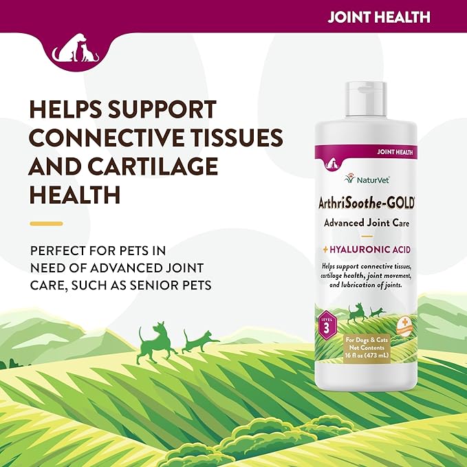 NaturVet  ArthriSoothe-Gold Advanced Care Liquid | Level 3 Advanced Joint Care | Supports Healthy Hip & Joint Function | Enhanced with Glucosamine, MSM & Chondroitin | For Dogs & Cats | 16 oz Liquid