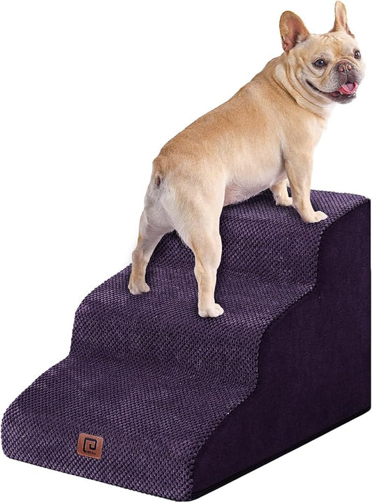 EHEYCIGA Curved Dog Stairs Ramp for Small Dogs 15.7" H, 3-Step Dog Steps for Couch Sofa and Chair, Pet Stairs for Cats, Non-Slip Balanced Pet Steps Indoor, Purple