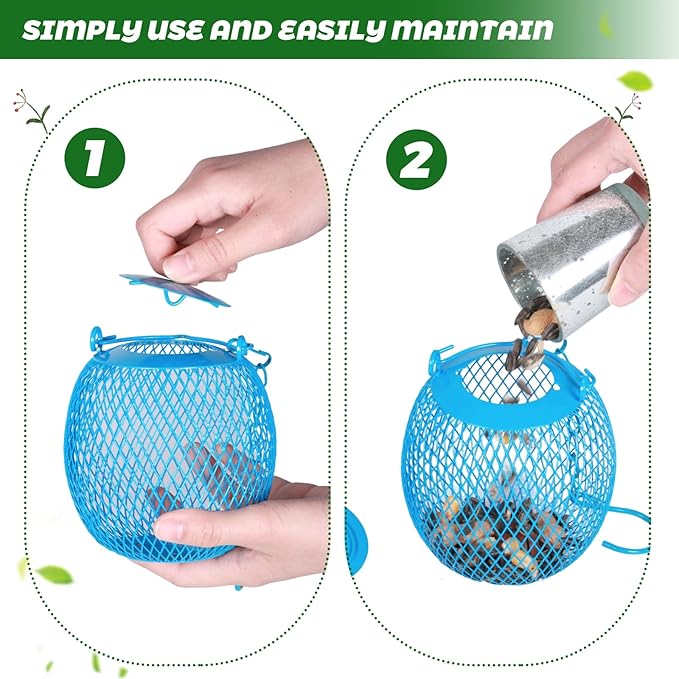 Set of 3 Ball Bird Feeder Squirrel Proof Feeder for Outdoors, Hanging Metal Bird Seed Holder，Mesh Bird Feeders for Garden and Backyard Decoration, Green, Blue,Orange