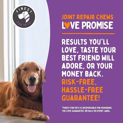 Joint Repair Hip and Joint Chews for Dogs - Finest for Pets Glucosamine, Chondroitin, MSM, Omega 3 & Turmeric for Dog Joint Support, Mobility & Pain Relief - (120 Chicken Flavored Chews, Made in USA)