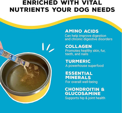Brutus Bone Broth for Dogs - Bone Broth Powder with Chondroitin Glucosamine & Turmeric - Human Grade Dog Food Toppers for Dry Food & Picky Eaters - 10 Stick (Beef)
