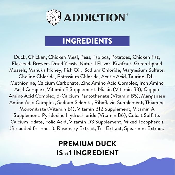 Addiction Duck Royale Entrée Premium Small Breed Dry Dog Food - Ideal for Puppies, Adults & Seniors - Grain-Free/Gluten-Free Kibbles for Small Dogs - 3.lb Bag Crafted in New Zealand