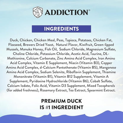 Addiction Duck Royale Entrée Premium Small Breed Dry Dog Food - Ideal for Puppies, Adults & Seniors - Grain-Free/Gluten-Free Kibbles for Small Dogs - 3.lb Bag Crafted in New Zealand