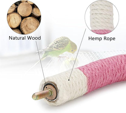 Hypeety Bird Perches Parrot U Shape Natural Wood Hemp Rope Stand Perch Bird Stick Paw Grinding Perch Birdcage Accessories Perch Standing Toy for Budgies Parakeet Cockatiel Conures