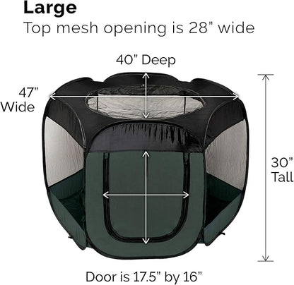 Furhaven Portable Dog Playpen Cat Tent, Pet playground/kennel foldable indoor outdoor zippered puppy crate - Hunter Green, Large