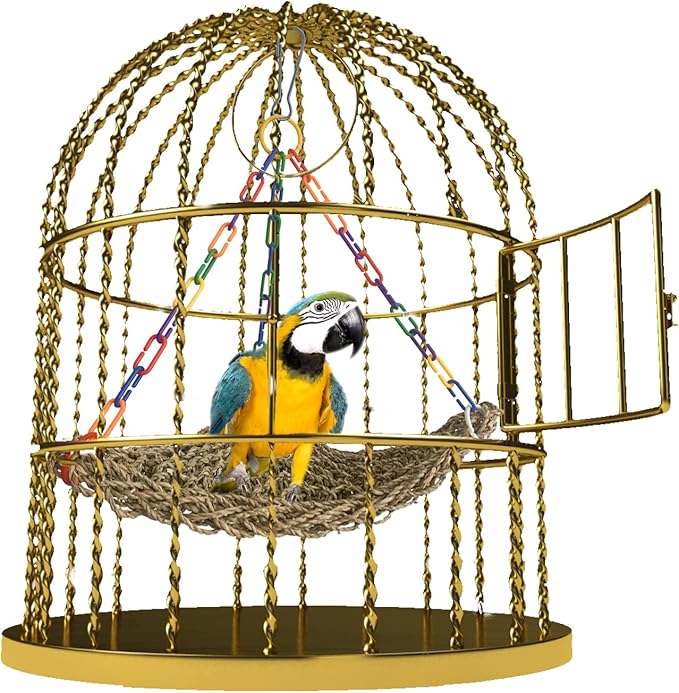 Bird Swing Toys,Bird Seagrass Mat Edible Hammock Parrot Lounger with Toys Handmade Woven Hanging Hammock for Lovebird Cockatiel Canary Parakeets Finch Budgie(2 Pcs)