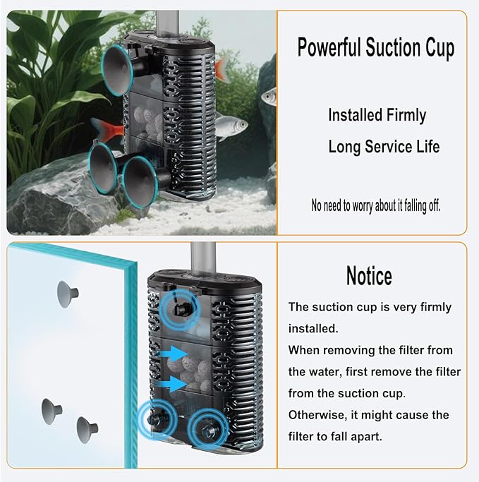 Carefree Fish Aquarium Small Sponge Filter for 3~15Gal Fish Tank Quiet for Saltwater and Freshwater with Biochemical Filtration Balls and Biochemical Filtration Sponge