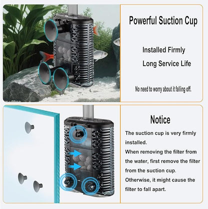 Carefree Fish Aquarium Small Sponge Filter for 3~15Gal Fish Tank Quiet for Saltwater and Freshwater with Biochemical Filtration Balls and Biochemical Filtration Sponge