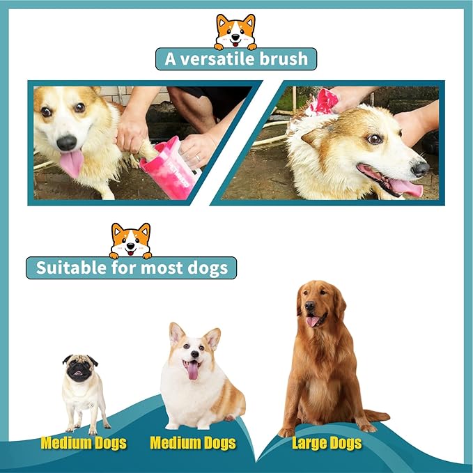 Dog Paw Washer with Handle, Absorbent Towels, Adjustable Bath Brush for Short & Long Hair (Muddy Pet Foot Cleaner), Pink, Medium