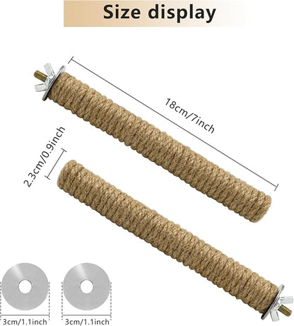 4 PCS 7x0.9in Rope Bird Perch Parrot Stand Cage Accessories Natural Wooden Stick Paw Grinding Rope-surfaced Chew Toy Standing Rod for Exercise Training Branches (Rope-7x0.9in-4p)