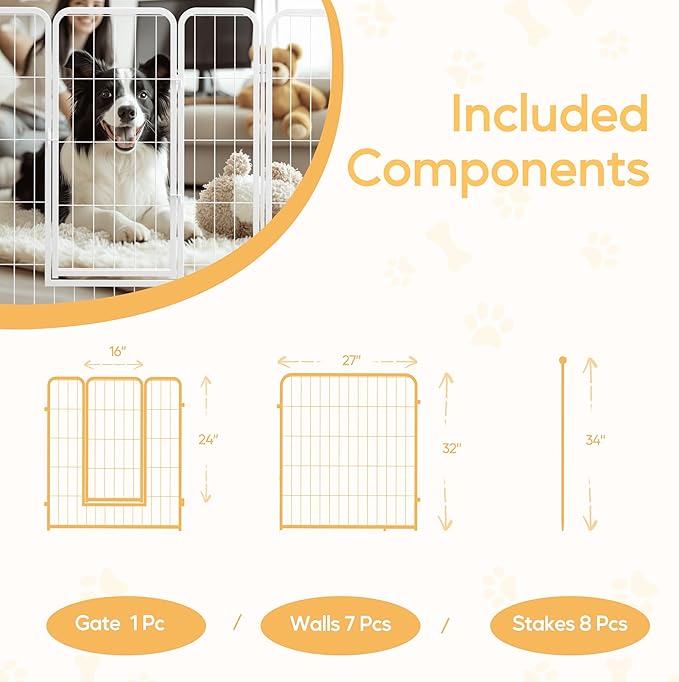 Dog Playpen 32 Inch 8 Panels, Heavy Duty Metal Pet Playpen Indoor Outdoor for Camping, Yard, RV, Garden Fence, Privacy Patio, White