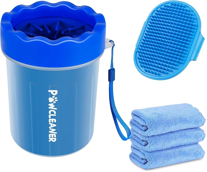 Dog Paw Cleaner for Dogs, (with 3Pcs Absorbent Towels & Adjustable Bath Brush) Dog Paw Washer, Pet Foot Cleaner (Deep Blue, Small)