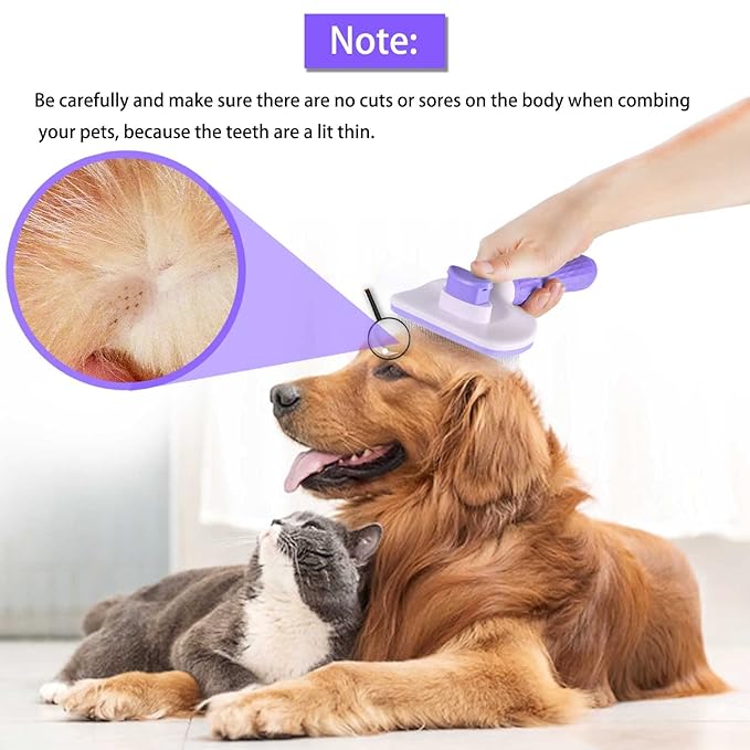 ACE2ACE Self-Cleaning Slicker Brush for Long and Short Pet Fur - Removes Hair With One Button