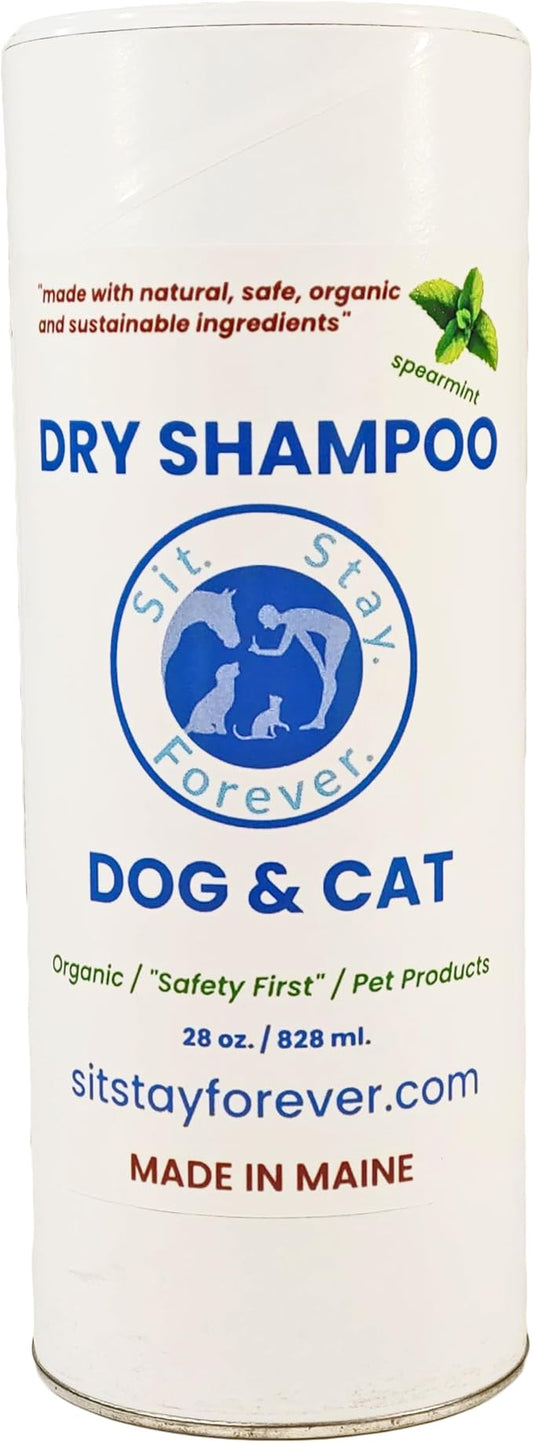 Sit. Stay. Forever. Natural, Dry Powder Shampoo for Dogs & Cats, Organic, Non-Toxic, Hypoallergenic Dog Deodorizer Powder, Anti-Itch & Odor Control, Easy No-Rinse Formula, Safe for Sensitive Skin