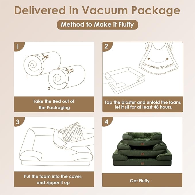 EHEYCIGA Orthopedic Dog Bed for Small Dogs, Waterproof Memory Foam Small Dog Beds with Sides, Non-Slip Bottom and Egg-Crate Foam Medium Dog Couch Bed with Washable Removable Cover, Dark Green