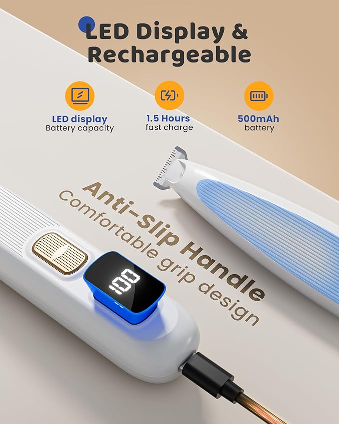 Dog Paw Trimmer with LED Light, 35dB Low Noise Precision Pet Paw Trimmer for Dogs Cats Grooming Clippers, 2 Speed Safety Electric Paw Hair Trimmer for Paws, Ears, Rump, Face, Eyes (Pink)