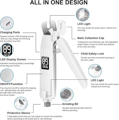 SZMDLX Cat & Dog Nail Trimmers, Electric Rechargeable Dog Nail Clippers & Dog Nail Grinder with 2 LED Light Paws Grooming Kit, Dog Nail File Quiet Pet Nail Clippers & Grinder Trimmer for Dogs and Cats