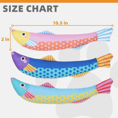 KOOLTAIL Cat Catnip Toys Saury Fish, 3 Pack Durable Soft Kicker Toy Filled with Natural Catnip Cotton, Self Play Interactive Bite Resistant Chew Teeth Cleaning Gift for Indoor Cats Kitten All Breeds