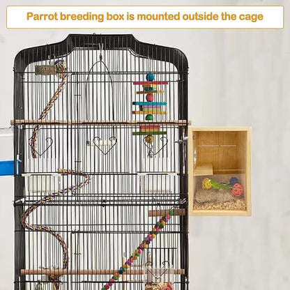 BNOSDM Parakeet Nesting Box Transparent Bird Breeding Nest Boxes Natural Wood Bird Cage (M)