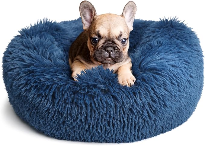 Small Dog Bed for Calming Dog 19 inches Navy Blue Puppy Bed for Extra Small Dog Bed Washble Anti-Anxiety Puppy Bed Machine Washable Cozy Soft Pet Round Bed Fits up to 15 lbs.