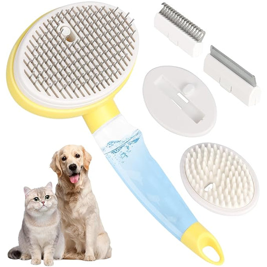 Dog Steam Grooming Brush and Metal Comb Combo, Manual Steamy Dog Brush With Water, Self Cleaning Slicker Brush, Dog Massager Brushes, Multifunctional Pet Hair Comb for Removing Tangled And Loose Hair