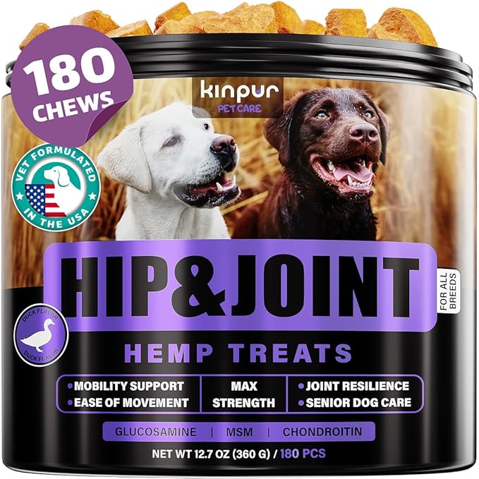 Hemp Joint Supplement for Dogs - Dog Joint Supplement with Glucosamine, Chondroitin, MSM - Supports Hip and Joint Heath, Better Mobility, Skin and Coat - for All Breeds and Ages - 180 Dog Chews, Duck