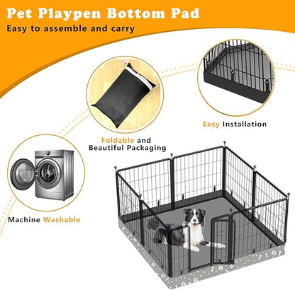 Dog Playpen Square Bottom Pad Fits for 48 Inch 8 Panels Metal Exercise Pet Playpen, Dog Crate Pad Puppy Playpen Pad, Elastic Buckles Connections.(Note: Playpen Not Included) -Gray