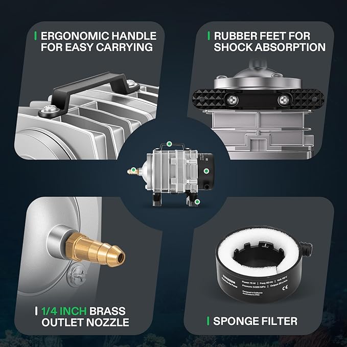 VIVOSUN 317GPH Commercial Air Pump 15W 6 Outlet 20 L/Min for Aquarium and Hydroponic Systems