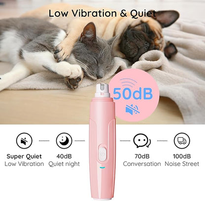 Bonve Pet Nail Grinder for Dogs - Upgraded Dog Nail Trimmers Super Quiet, 2 Speeds, Rechargeable, 2 Grinding Wheels for Small Large Dogs & Cats (Pink)