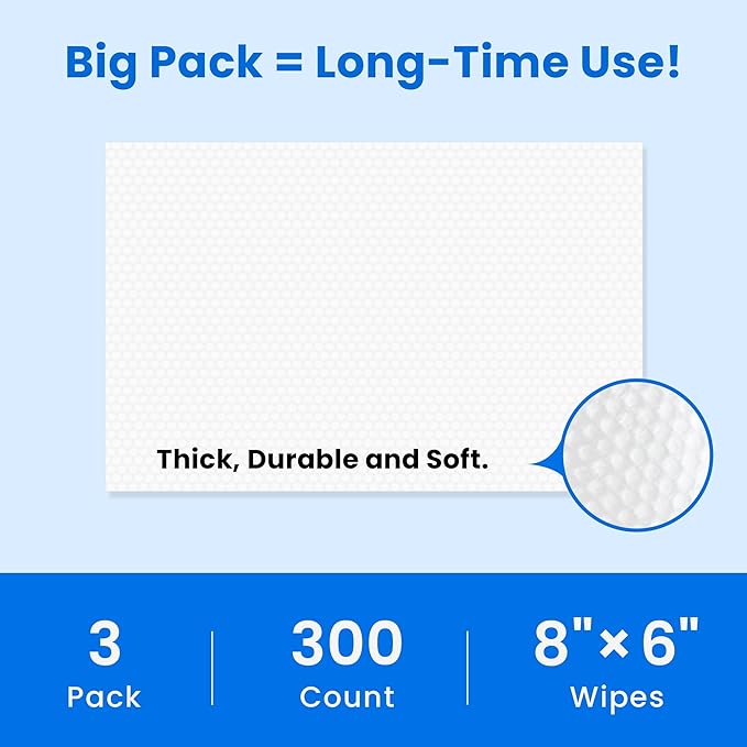 Unscented Pet Grooming Wipes for Dogs & Cats - 300 Count Dog Wipes for Cleaning Paws, Body, and Butt, Thick, Soft & Hypoallergenic