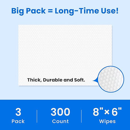 Unscented Pet Grooming Wipes for Dogs & Cats - 300 Count Dog Wipes for Cleaning Paws, Body, and Butt, Thick, Soft & Hypoallergenic