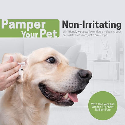 MED PRIDE Dog Wipes for Paws and Butt, Bamboo Fiber Cleaning Wipes with Aloe Vera & Vitamin E, Biodegradable, Hypoallergenic, XL 8 X 8 Inches, Pack of 100