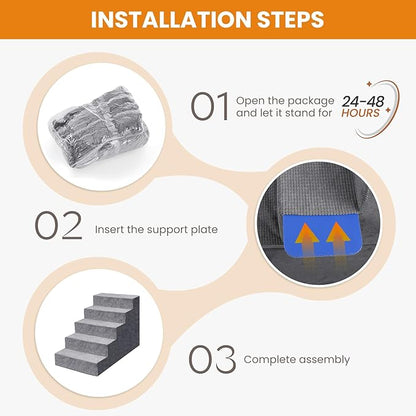 Niubya Dog Stairs for Small Dog, Dog Steps for High Beds and Couch,23”H Non-Slip Bottom Pet Stairs for Small Dogs and Cats,High-Density Foam Pet Steps Grey, 5 Steps