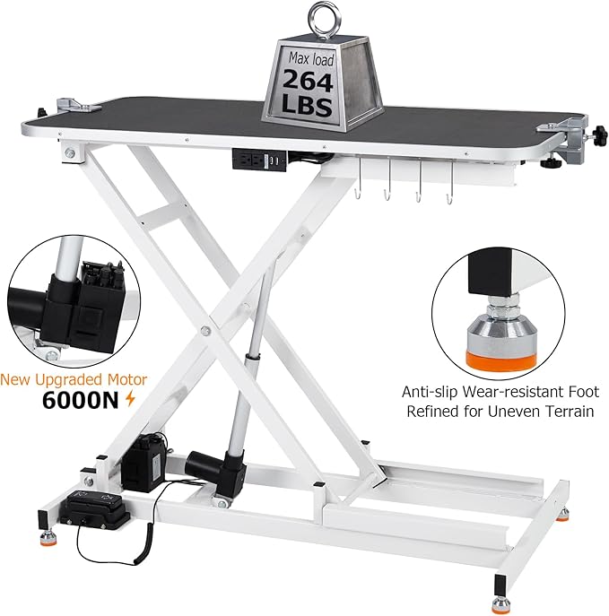 47 Electric Lift Dog Grooming Table (White), Heavy Duty Electric Grooming Arm Table for Pets & Large Dogs Adjustable Height: 9.4"-39.4" Non-slip Desktop with Gantry Crane Set, Fixture *4 Noose*2