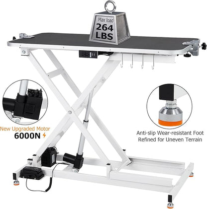 47 Electric Lift Dog Grooming Table (White), Heavy Duty Electric Grooming Arm Table for Pets & Large Dogs Adjustable Height: 9.4"-39.4" Non-slip Desktop with Gantry Crane Set, Fixture *4 Noose*2