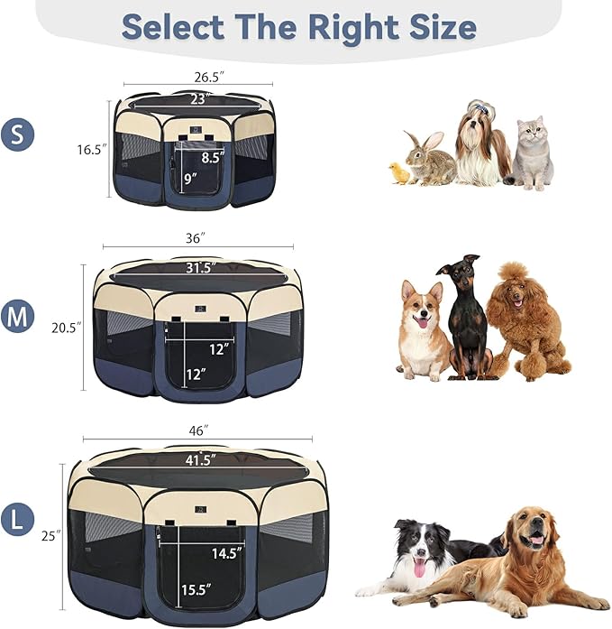 A4Pet Dog Playpen, Portable Pet Playpen, Pop Up Dog Playpen Indoor/Outdoor - Ideal for Small Medium Dogs - Removable Zipper & Collapsible Travel Bowl