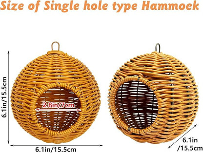 BNOSDM Rattan Bird Nest Parrot Nesting House Parakeet Hanging Swing Soft Lovebird Warm Bed Sleeping for Parrots Bird Cage Accessories for Cockatiels Budgerigars Finches Canaries (Single-Hole Style)