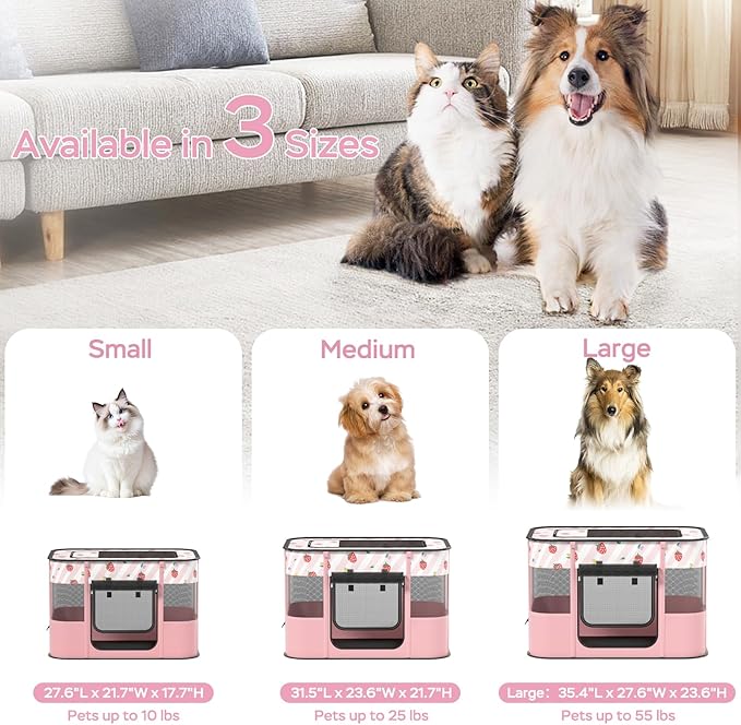 Portable Foldable Pet Playpen Collapsible Crates Kennel Playpen for Dog cat and Rabbit &Travel playpen Outdoor or Indoor (M, Pink)