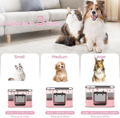 Portable Foldable Pet Playpen Collapsible Crates Kennel Playpen for Dog cat and Rabbit &Travel playpen Outdoor or Indoor (M, Pink)