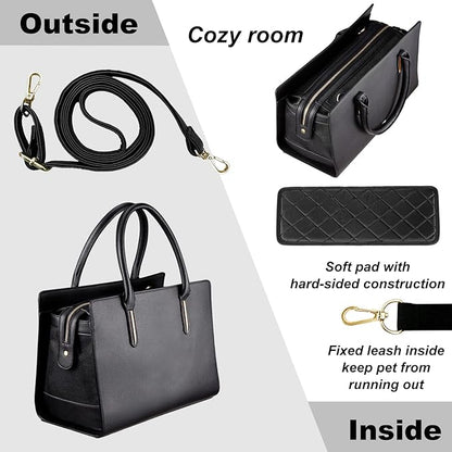 Fashion Dog Purse Carrier for Small Dogs with Shoulder Strap, Hold Up to 5lbs Quality PU Leather Pet Carrier, Cat Carrier, Airline Approved Puppy Purse Carrier for Travel (Black, Small Size)