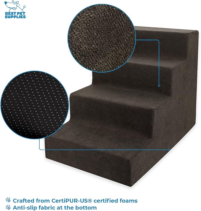 Best Pet Supplies Dog Stairs for Small Dogs & Cats, Foam Pet Steps Portable Ramp for Couch Sofa and High Bed Non-Slip Balanced Indoor Step Support, Paw Safe No Assembly - Dark Brown, 4-Step