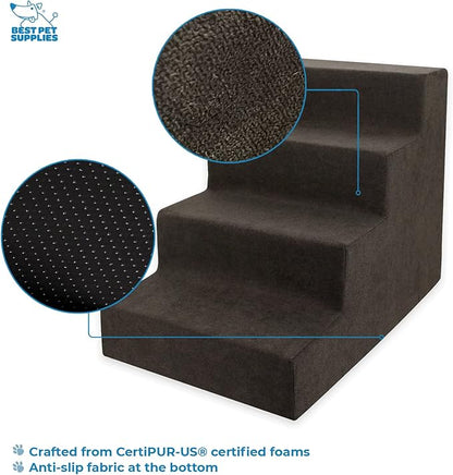 Best Pet Supplies Dog Stairs for Small Dogs & Cats, Foam Pet Steps Portable Ramp for Couch Sofa and High Bed Non-Slip Balanced Indoor Step Support, Paw Safe No Assembly - Dark Brown, 4-Step